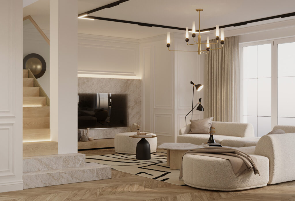 05-Salon-kuchnia-hol-5-1024x698 Luksus, który nie przytłacza. Wnętrze w stylu quiet luxury projektu Weroniki Budzichowskiej z To Be Design