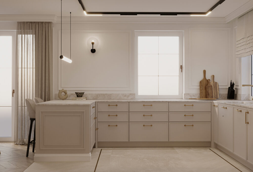 09-Salon-kuchnia-hol-9-1024x698 Luksus, który nie przytłacza. Wnętrze w stylu quiet luxury projektu Weroniki Budzichowskiej z To Be Design